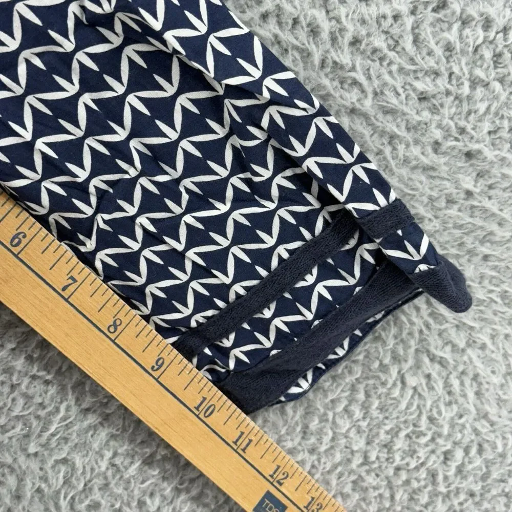 J Crew Womens Small Retro Boho Geometric V-Neck Tunic 3/4 Sleeves Navy White‎